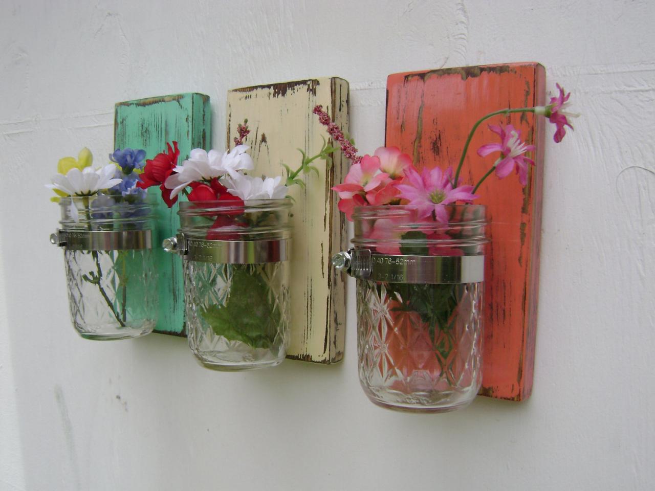 Wall Sconce Shabby Chic Rustic Wooden Vases Mason Jar Wood Vase